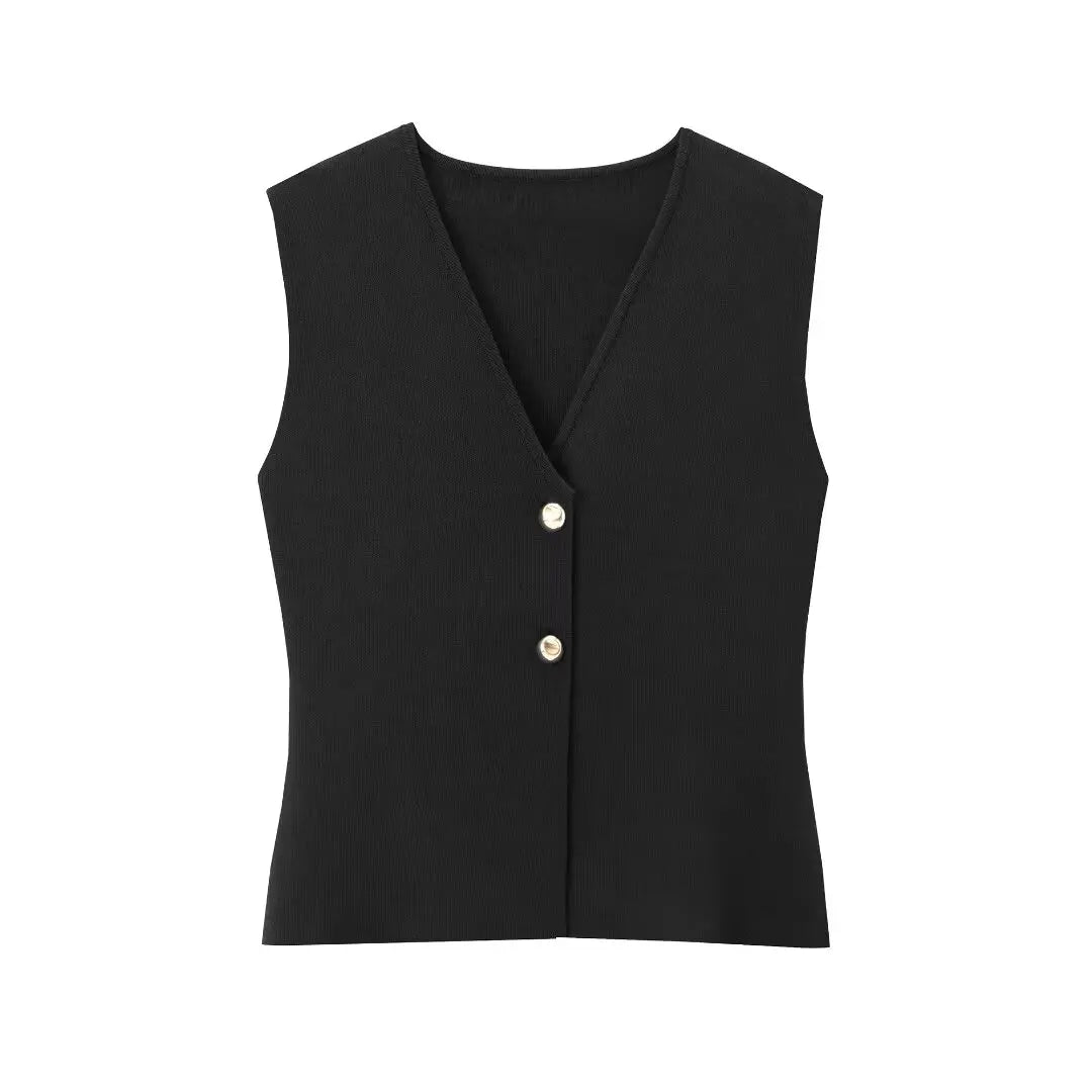 Women's Knitted Vest Sleeveless Button Front