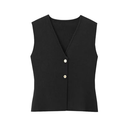Women's Knitted Vest Sleeveless Button Front