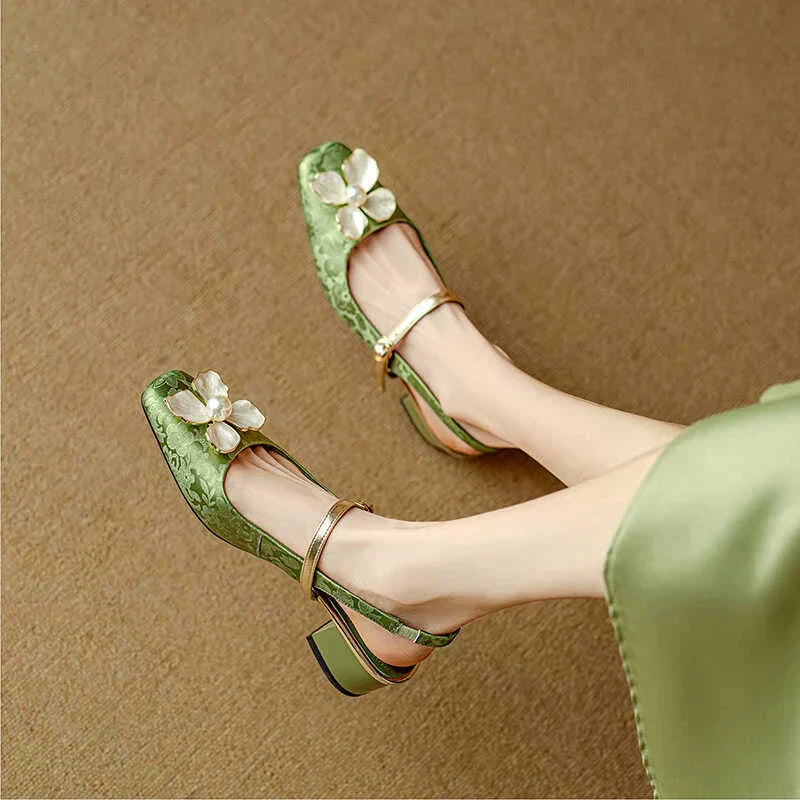 Elegant Floral Mary Jane High Heel Shoes