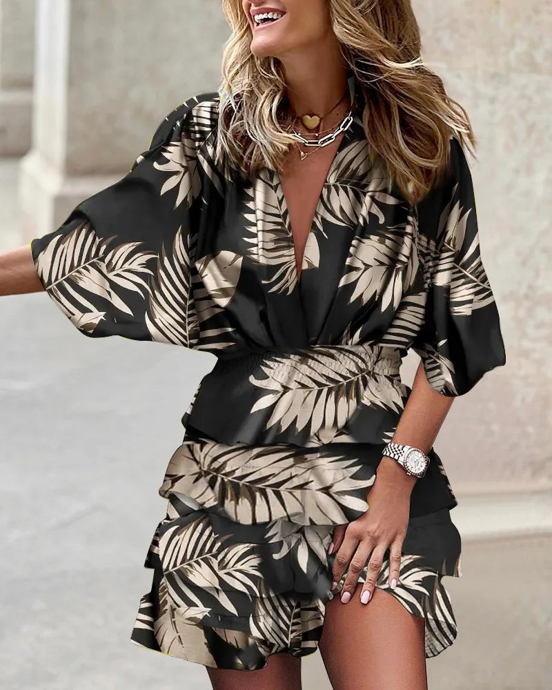 Women's Floral Wrap Dress Ruffle Tiered