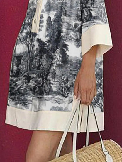 Women's Vintage Print Mini Tunic Dress