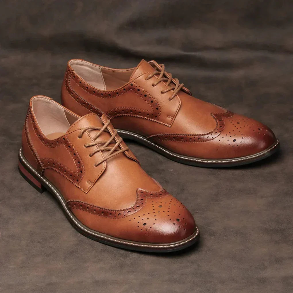 Men's Leather Oxford Shoes Lace Up Wingtip Brogue - VibreMode