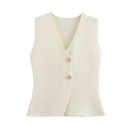 Women's Knitted Vest Sleeveless Button Front