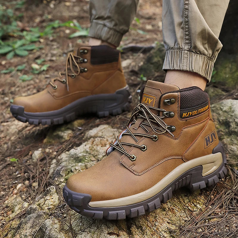 Men's High- Hiking Boots Non-Slip Waterproof Brown - VibreMode