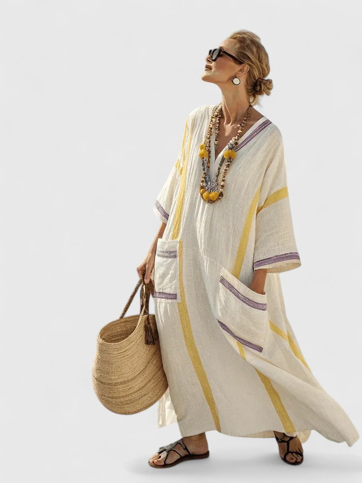 Women's Casual Striped V-Neck Maxi Dress