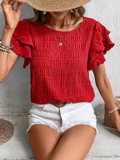 Airy Floral Blouse with Cute Ruffles - VibreMode