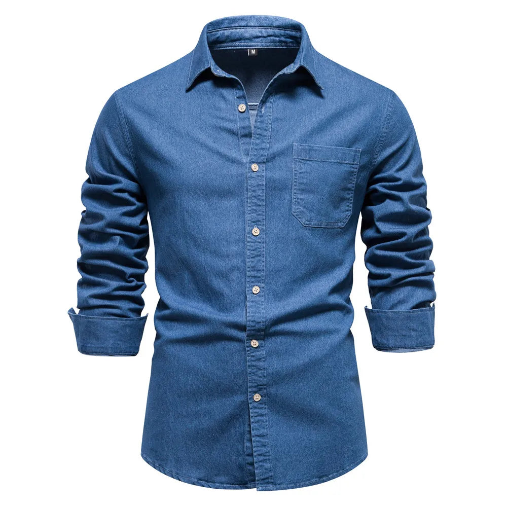 Men's Long Sleeve Button Front Shirt Cotton - VibreMode
