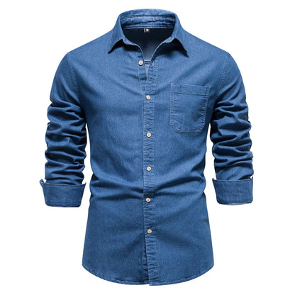 Men's Long Sleeve Button Front Shirt Cotton - VibreMode