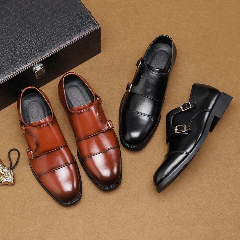 Luxury Leather Monk Strap Shoes
