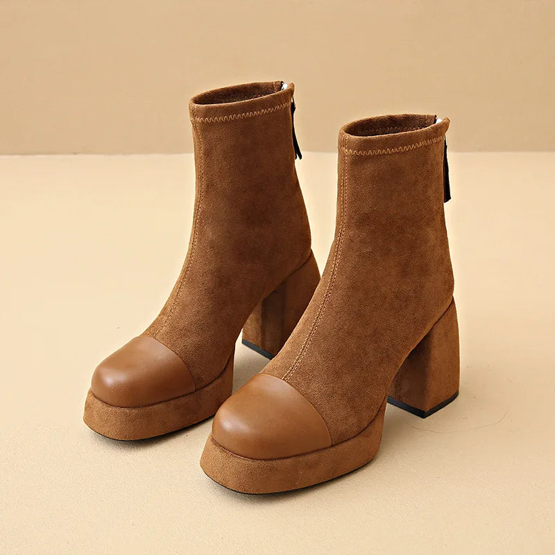 Women's Boots Back Zip Rounded Toe