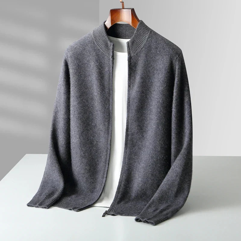 Men's Zip Front Cardigan Ribbed Collar