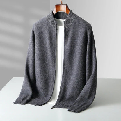 Men's Zip Front Cardigan Ribbed Collar