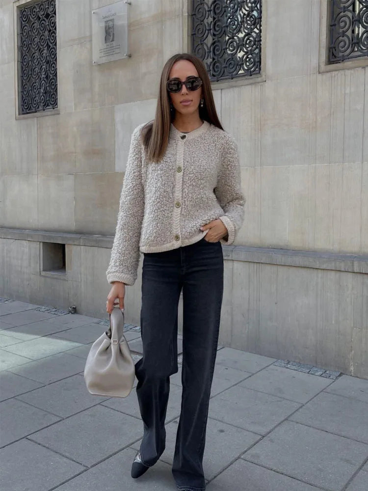 Women's Teddy Fleece Jacket Soft Button Front Casual