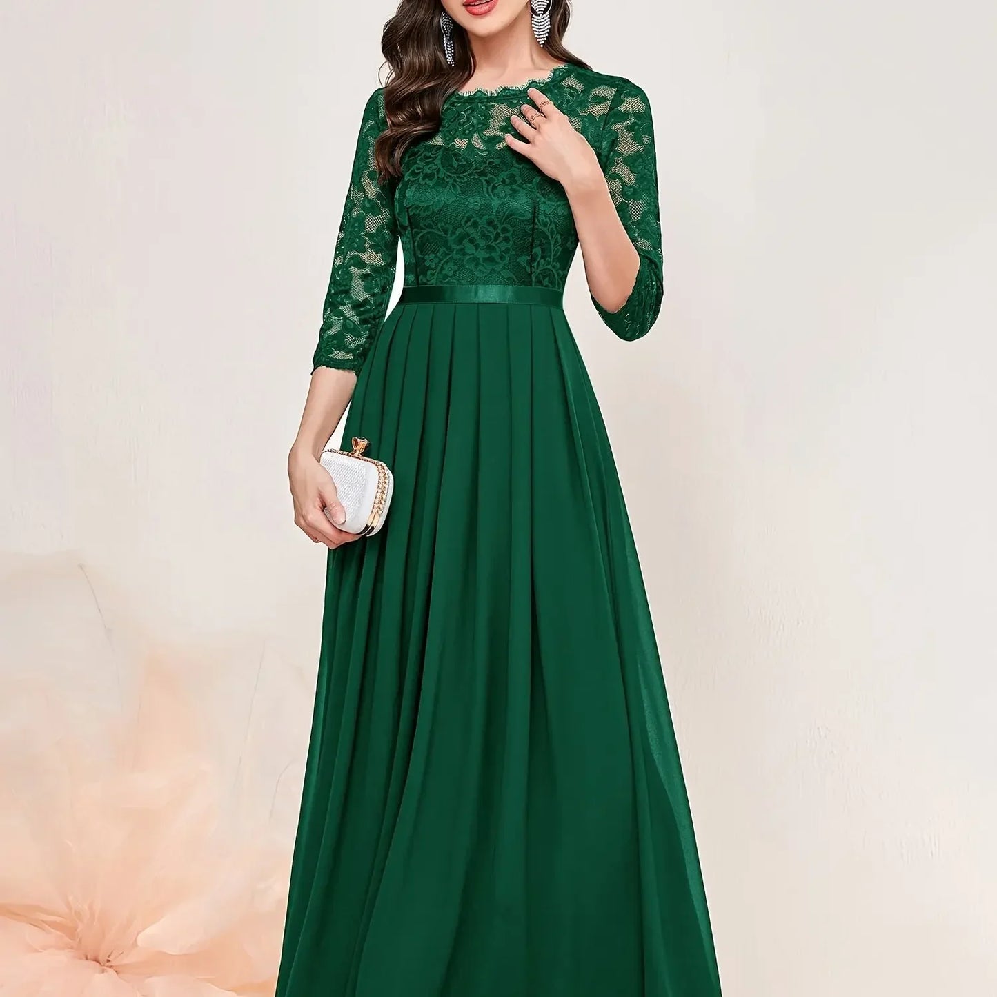 Elegant Lace Ruffled Cap Sleeve Party Gown