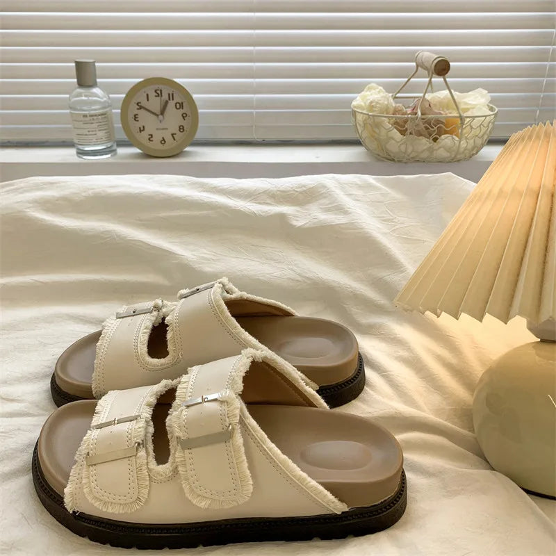Comfortable Women's Slip On Buckle Sandals - VibreMode
