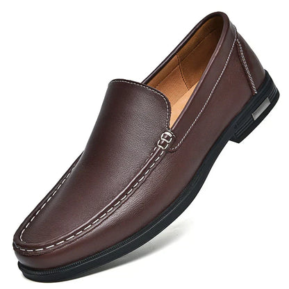 Barry Men's Slip-On Loafers Comfortable Leather Brown