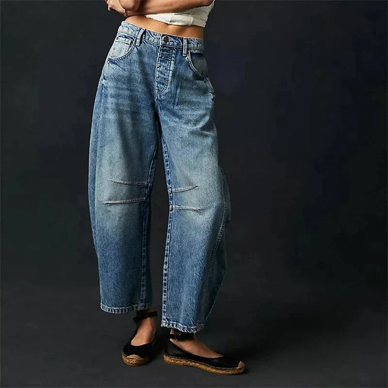 Mid Rise Barrel Leg Denim Jeans - VibreMode