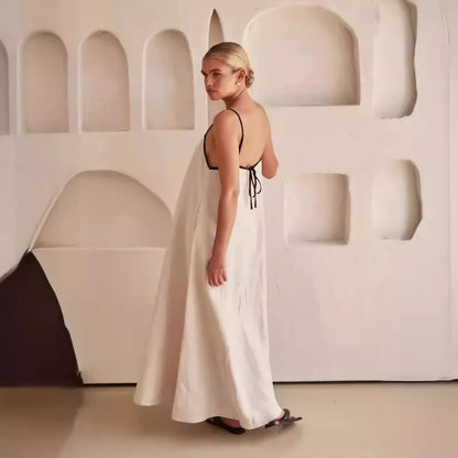 Casual Black and White Cotton Maxi Dress