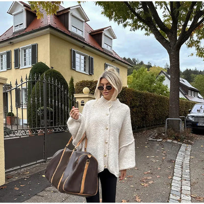 Women's Button Cardigan Sweater Ribbed Knit Cuffed Sleeves