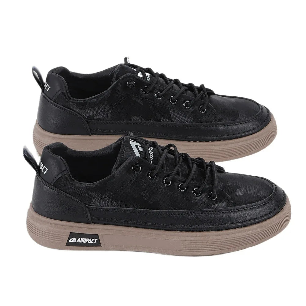 Men's Platform Skate Sneakers Lace-Up Contrast Sole Black