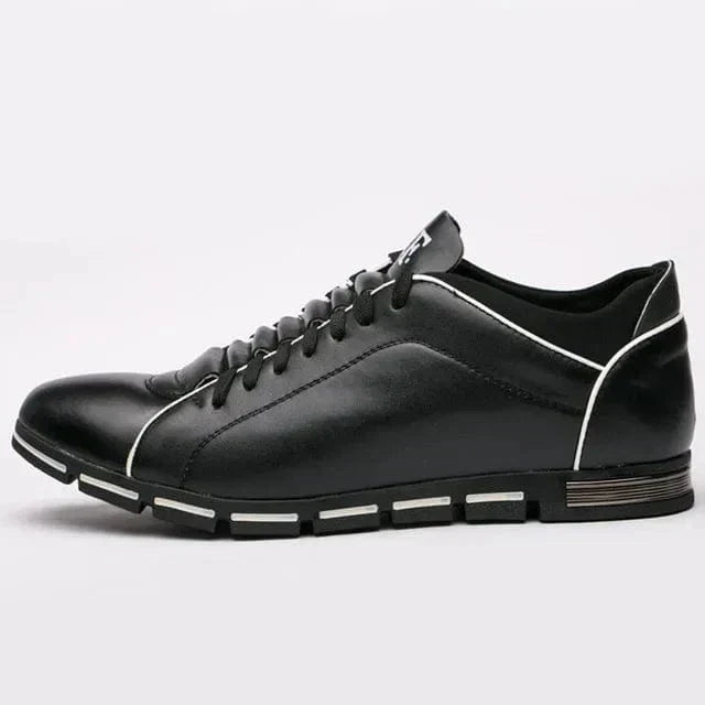 Men's Lace-Up Sneakers Leather Comfortable Black