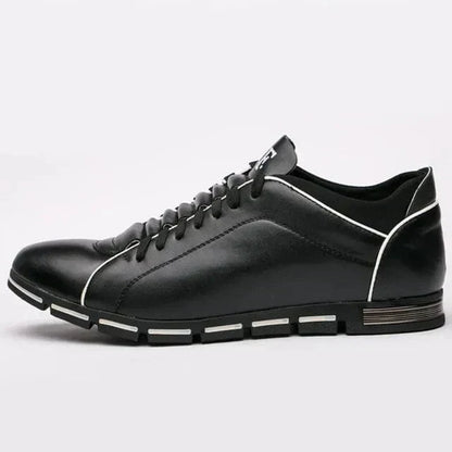 Men's Lace-Up Sneakers Leather Comfortable Black