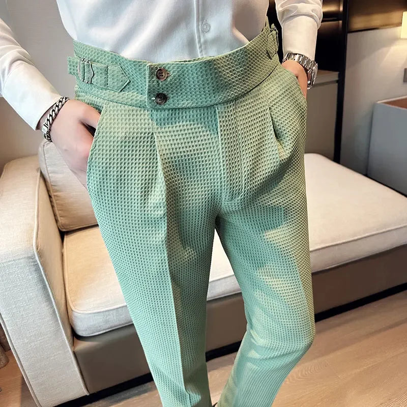 Men's Textured Pleated Front Trousers - VibreMode