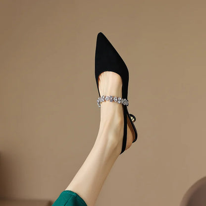 Luxurious Crystal Buckle High Heel Slingbacks