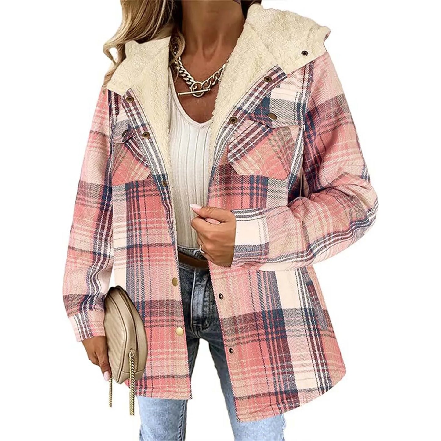 Women's Plaid Sherpa Jacket - VibreMode