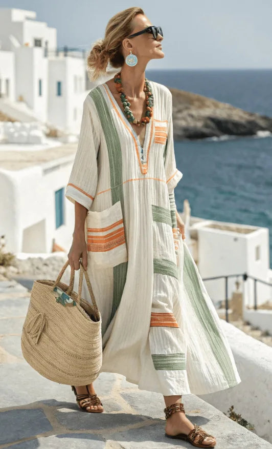 Comfortable Vertical Stripe Relaxed Fit Maxi Dress