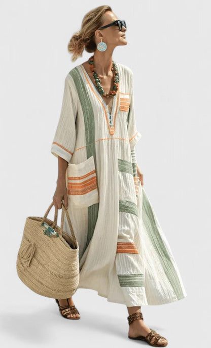 Women's Casual Striped V-Neck Maxi Dress