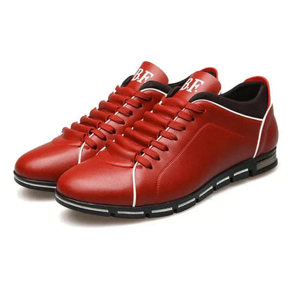 Men's Lace-Up Sneakers Leather Comfortable Black