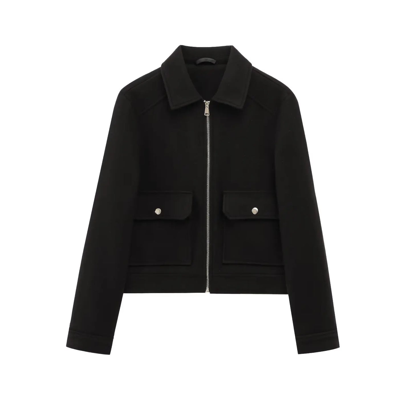 Women's Bomber Jacket Zip Front Cotton Black