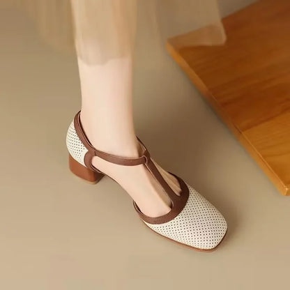 Comfortable Low Heel Women's T-Strap Pumps