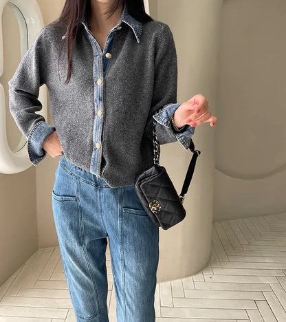 Women's Denim Contrast Cardigan