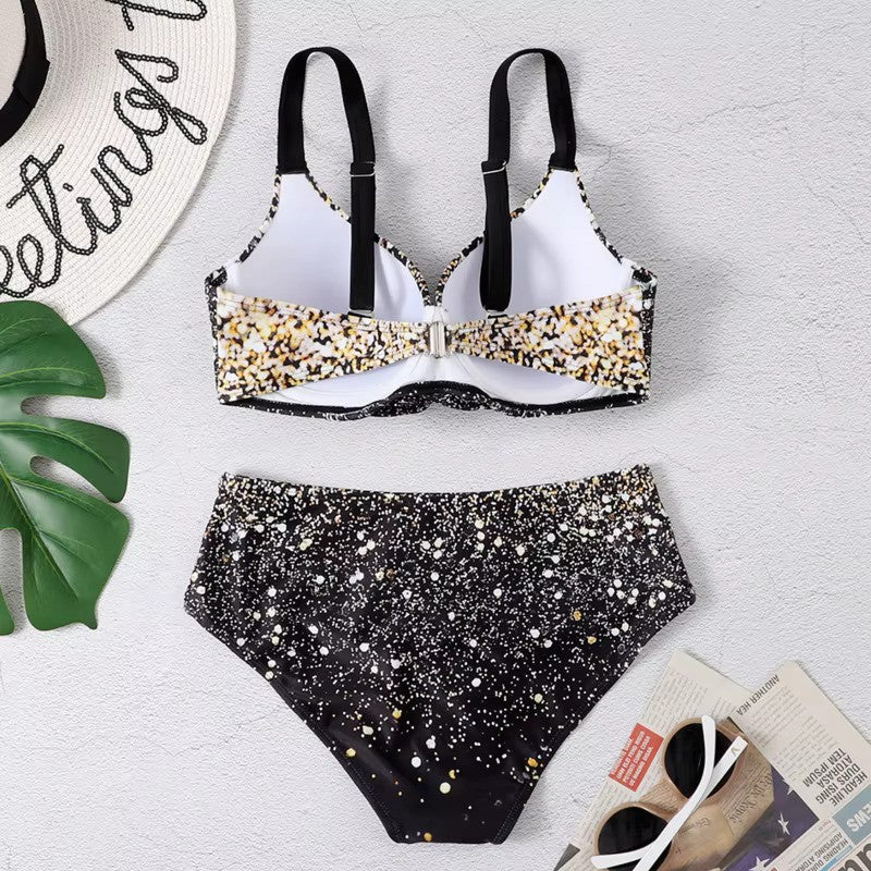 Women's High Waist Leaf Print Bikini