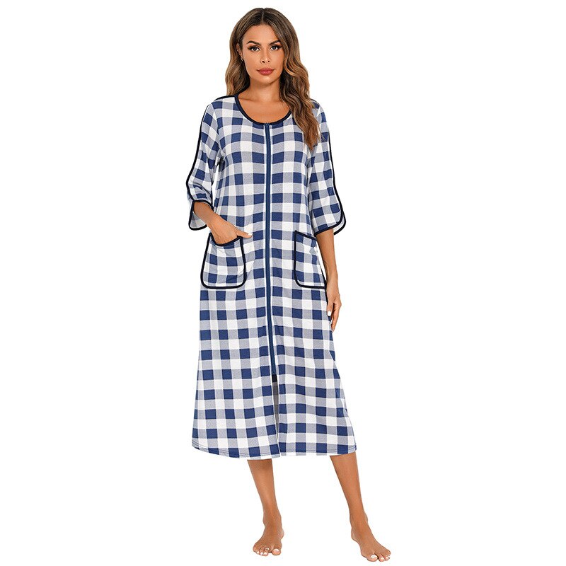 Women's Hooded Fleece Nightdress Zip-Up