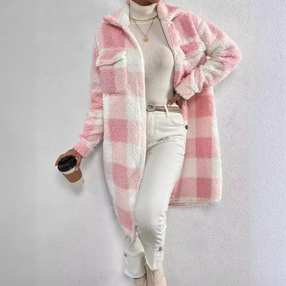 Women's Plush Plaid Overcoat