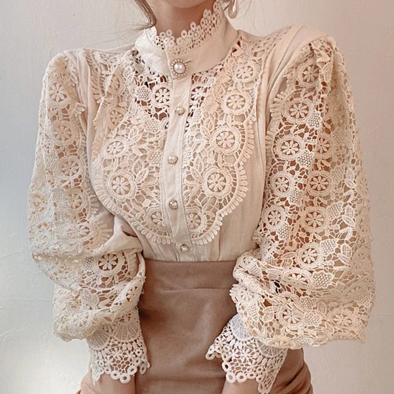 Elegant Lace Trim Women's Blouse