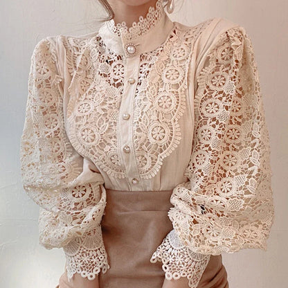 Elegant Lace Trim Women's Blouse