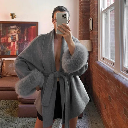 Elysia Women's Faux Fur Cuff Coat - VibreMode