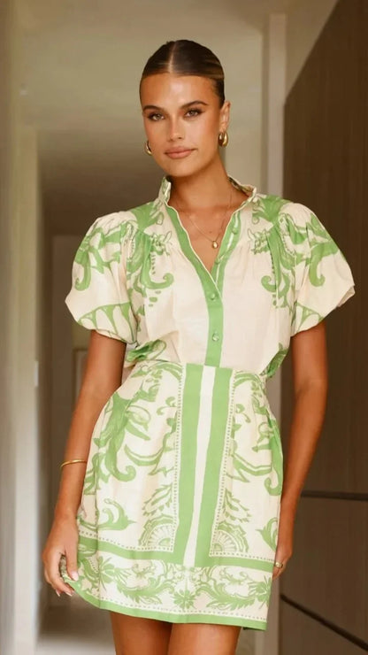 Women's Cute Floral Mini Dress with Puff Sleeves