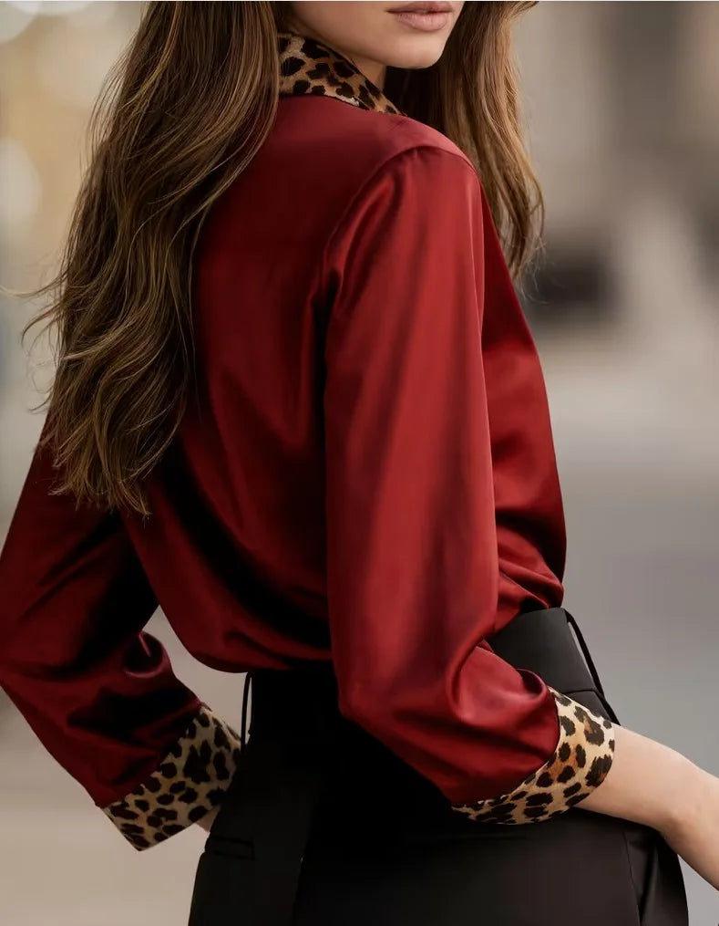 Women's Leopard Satin Blouse