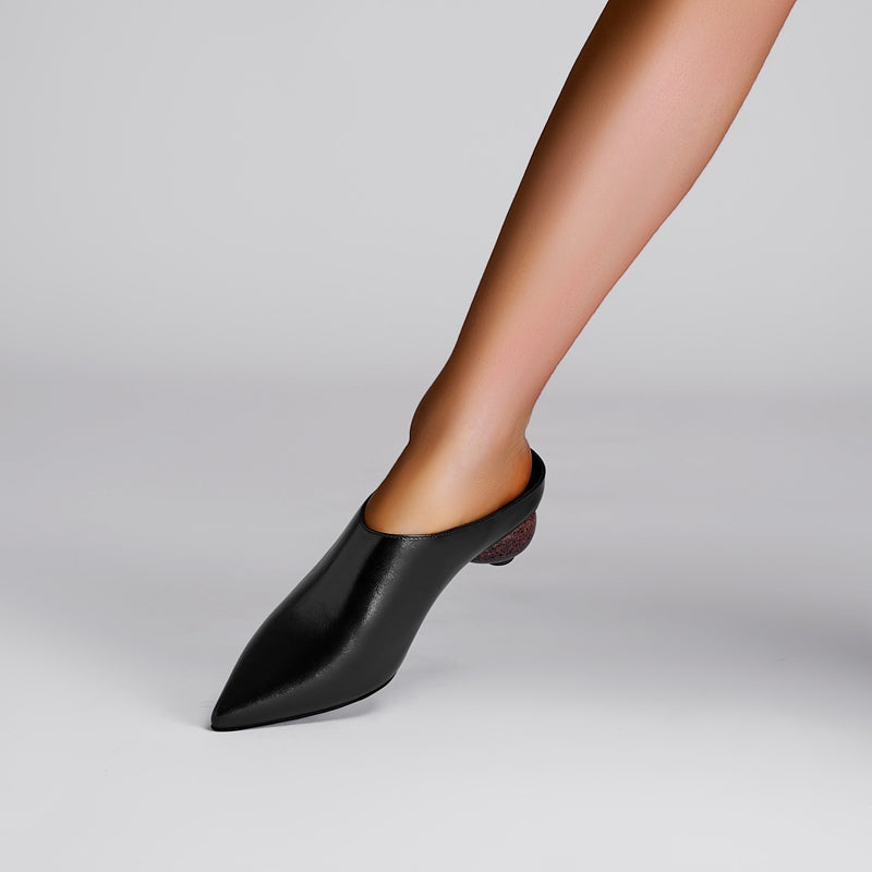 Round Toe Block Heel Mules