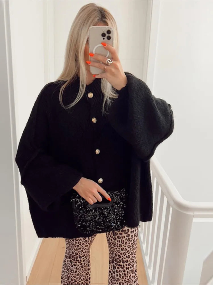 Women's Button Cardigan Sweater Ribbed Knit Cuffed Sleeves