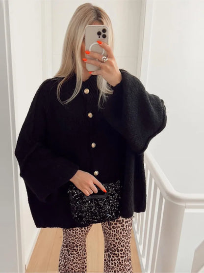 Women's Button Cardigan Sweater Ribbed Knit Cuffed Sleeves