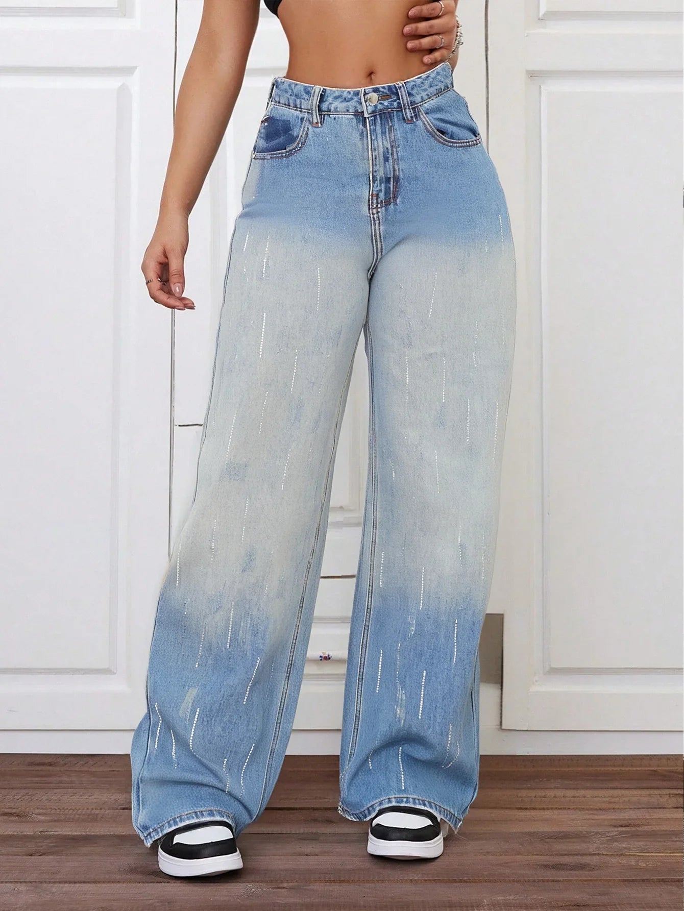 Women's Straight Jeans Color Block Denim Blue
