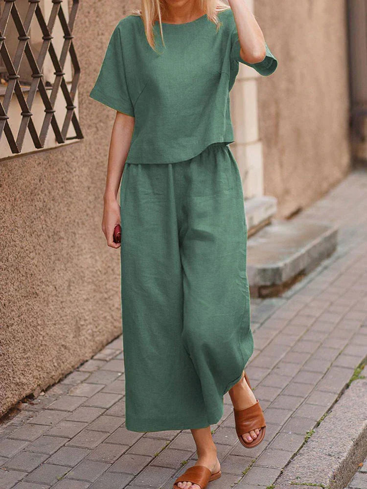 Women's Summer Two Piece Crew Neck T-Shirt And Pants