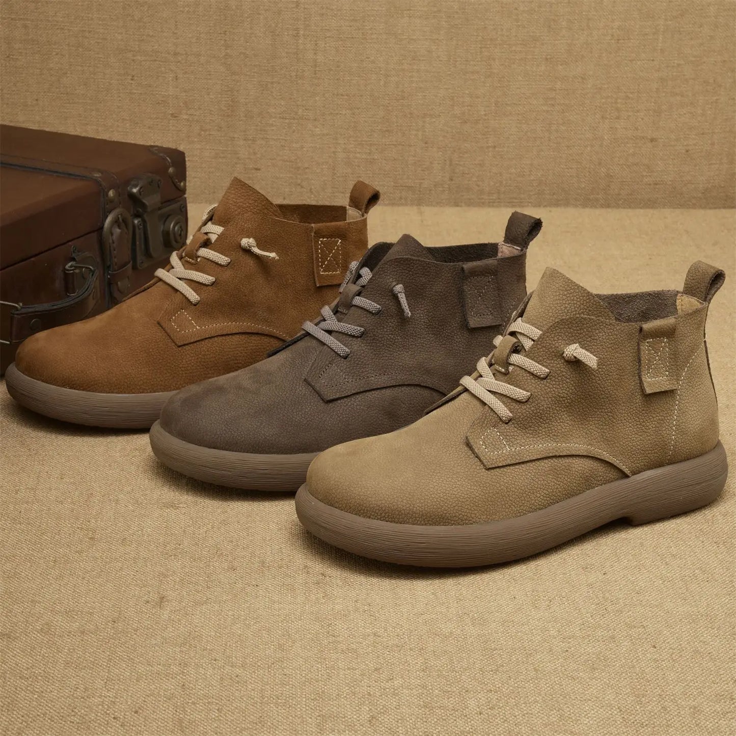 Men's Ankle Boots Soft Sole Lace-Up Brown