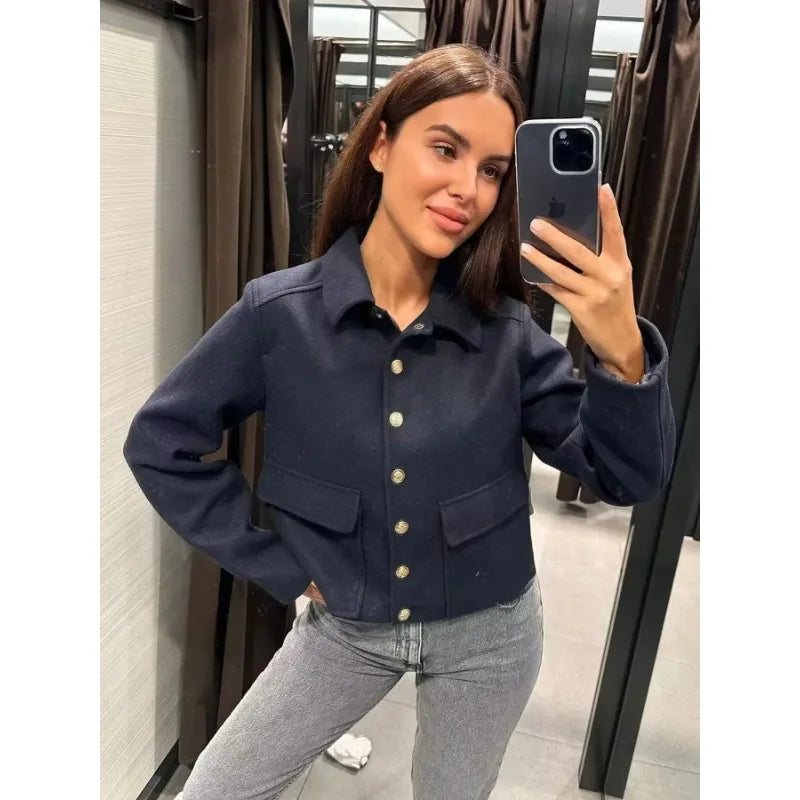 Women's Aviator Bomber Jacket Cotton Button Front - VibreMode